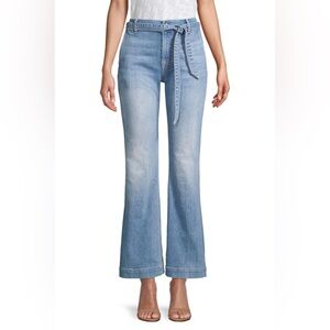 Jen7 Light Wash Flare Jeans – Sculpting & Slimming, Self-Tie Belt – NEW